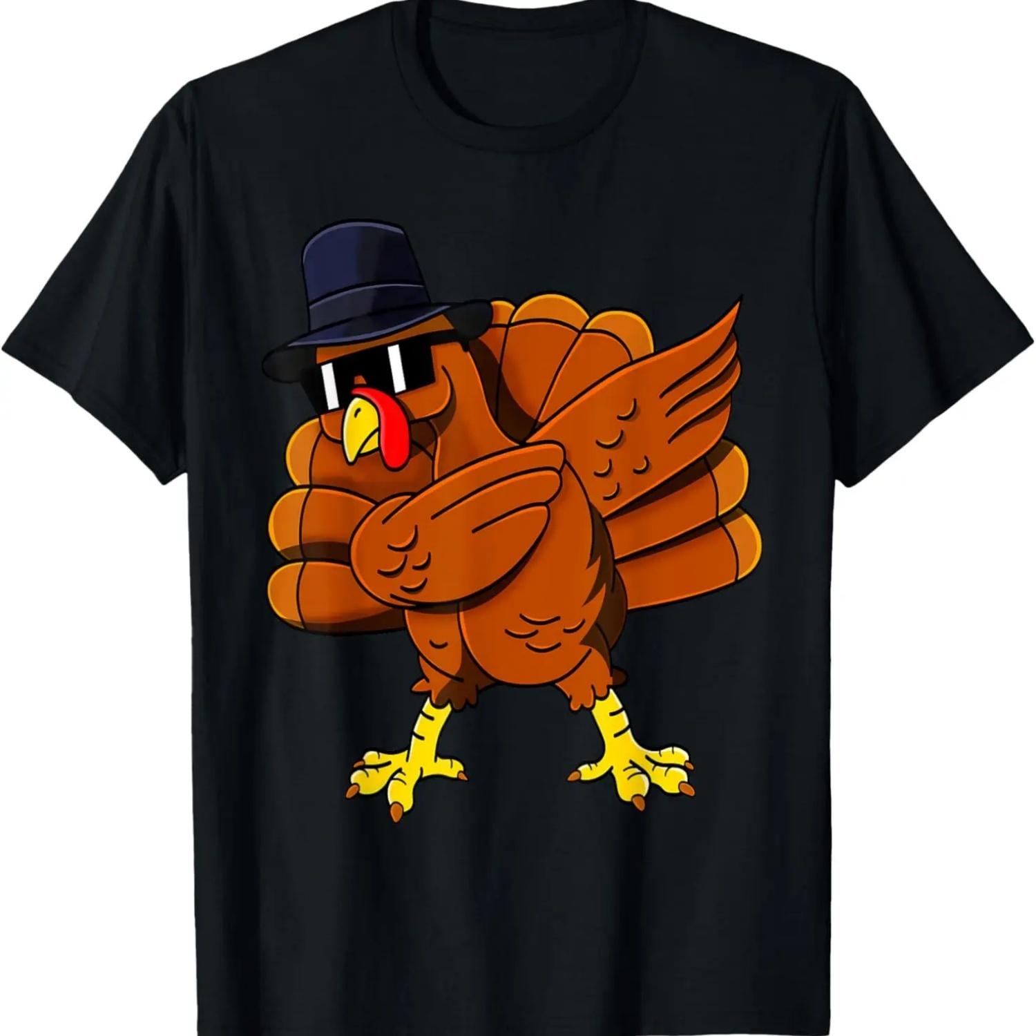 Dabbing Turkey Thanksgiving Pilgrim Boys Girls Funny Dab T-Shirt S чёрный