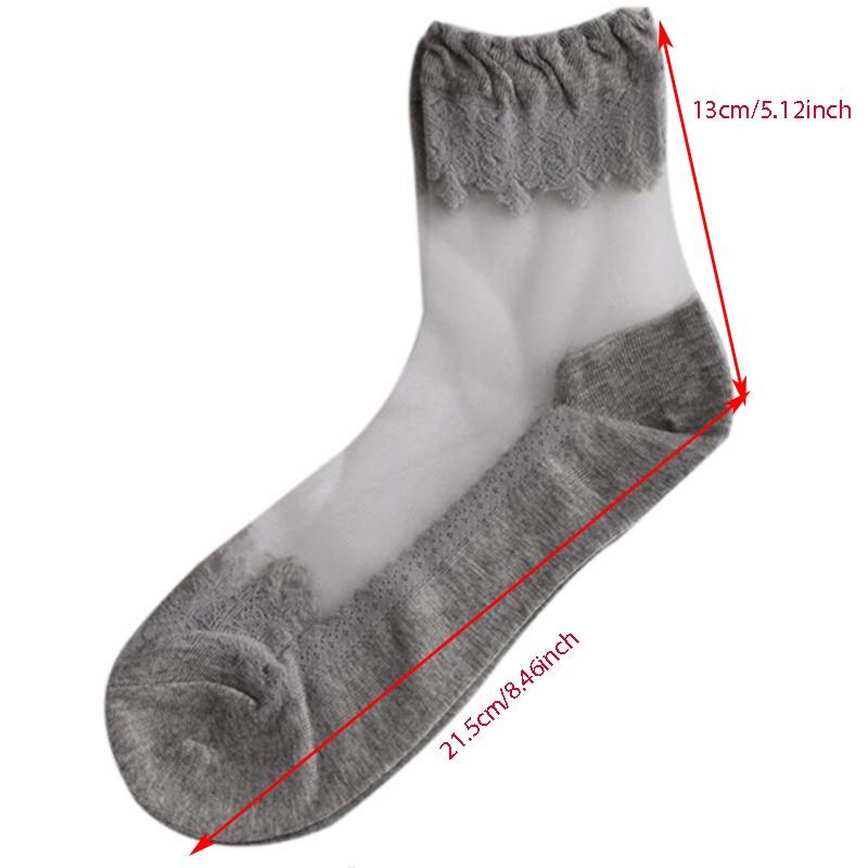 Women Sheer Crystal Lace Socks Transparent Ankle Socks with Ruffle Trim Stackable Fashion Footwear for Daily Wear