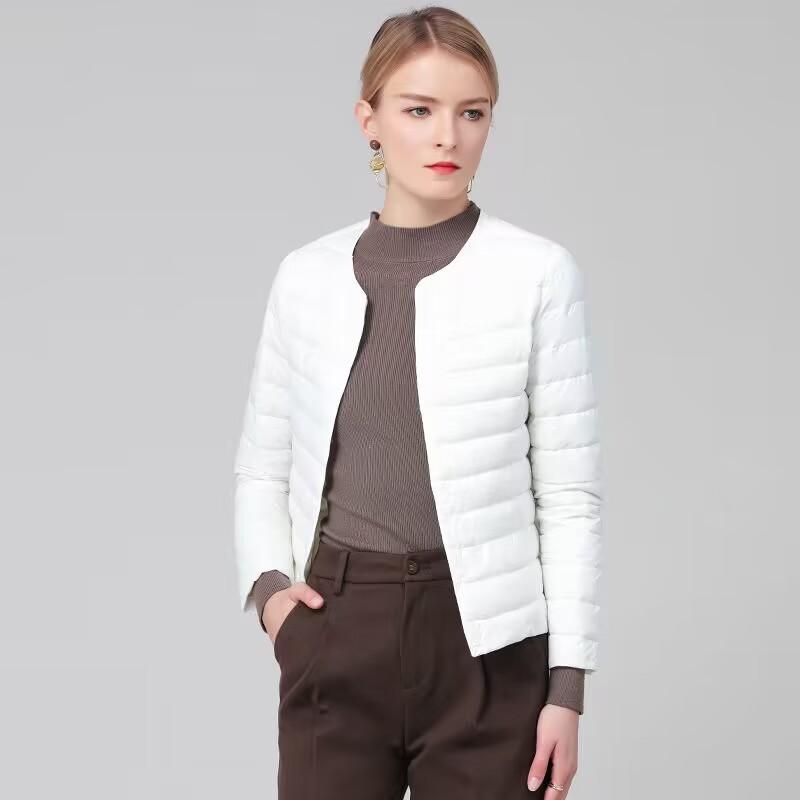 Autumn and winter new light down jackets women wear short round neck down jackets collarless women's clothing warm liner slim
