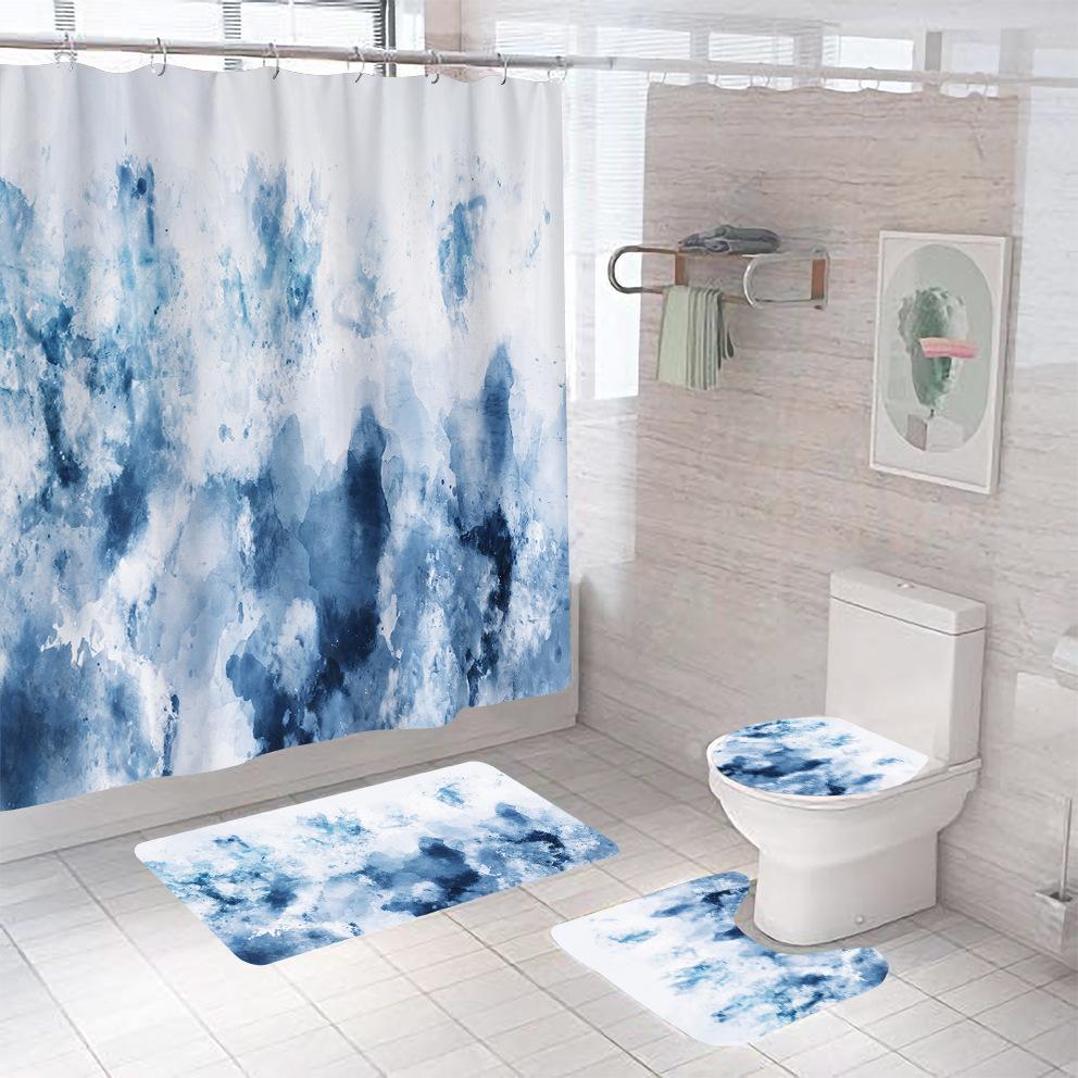 Bathroom Shower Curtain Four-piece Digital Printing Marble Waterproof Shower Curtain Toilet Partition Curtain Bath Mat