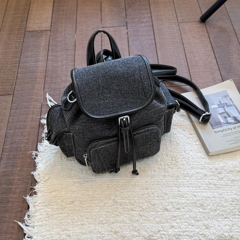 

Джинсовый рюкзак женский большой вместимости для отдыха студенческий школьный рюкзак для занятий на открытом воздухе альпинистский легкий дорожный рюкзак чёрный