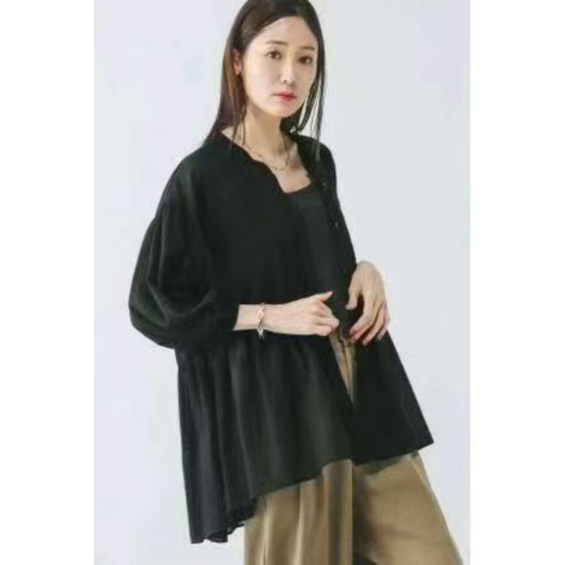

Orders Exported to Japan Lightweight Solid Short sleeve Shirts Women 2025 Summer New round Neck Mid-Length Slimming Breathable Doll Shirt Black All yards