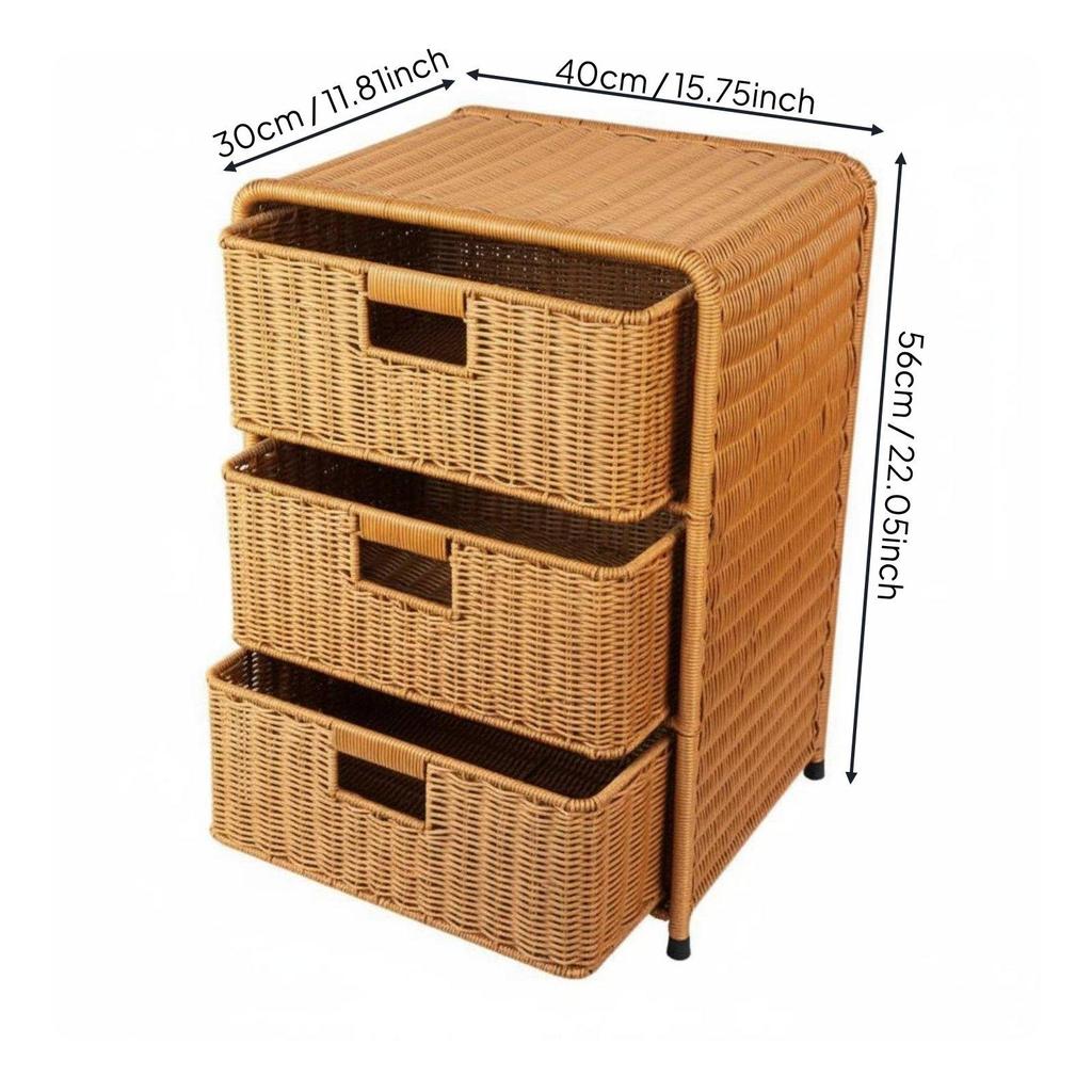 Wicker Design Bedside Table Handmade Home Furniture Removable Baskets