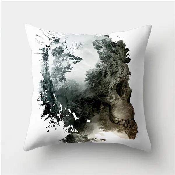 Halloween Floral Skull Print Cushion Cover Polyester Decorative Pillow Cover For Home Sofa Bed Nordic Style Pillow Case 45X45Cm