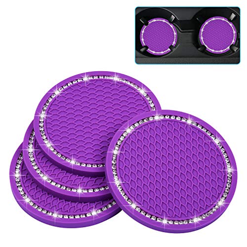 

Wisdompro Car Non-Slip Coaster, Sparkly, Cup Mat for Car Drink Holder, Vinyl, Anti-Slip, Anti-Vibration, Round, Diameter 70mm, Pack of 4, Purple