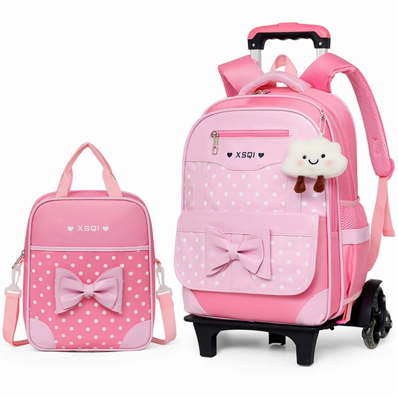 Children'S Tie Rod Schoolbag Three Rounds Girl Princess Primary School Backpack Girls Schoolbag 1-3-5 -6 Level Drag