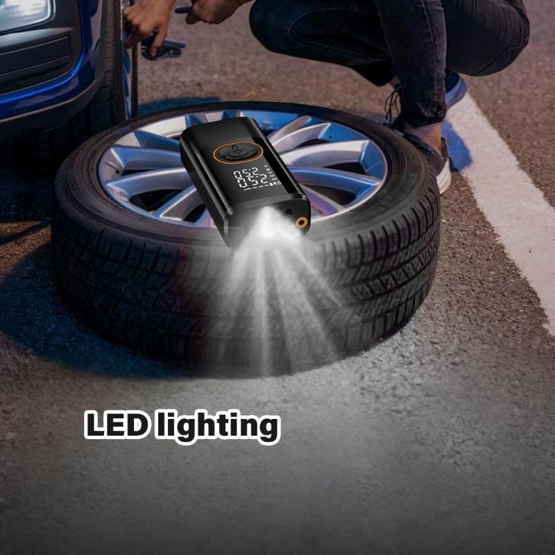 Fast Electric Air Inflator Compressor Pump For Car Bicycles Tires Wireless Charging Auto Stop And Emergency LED Light
