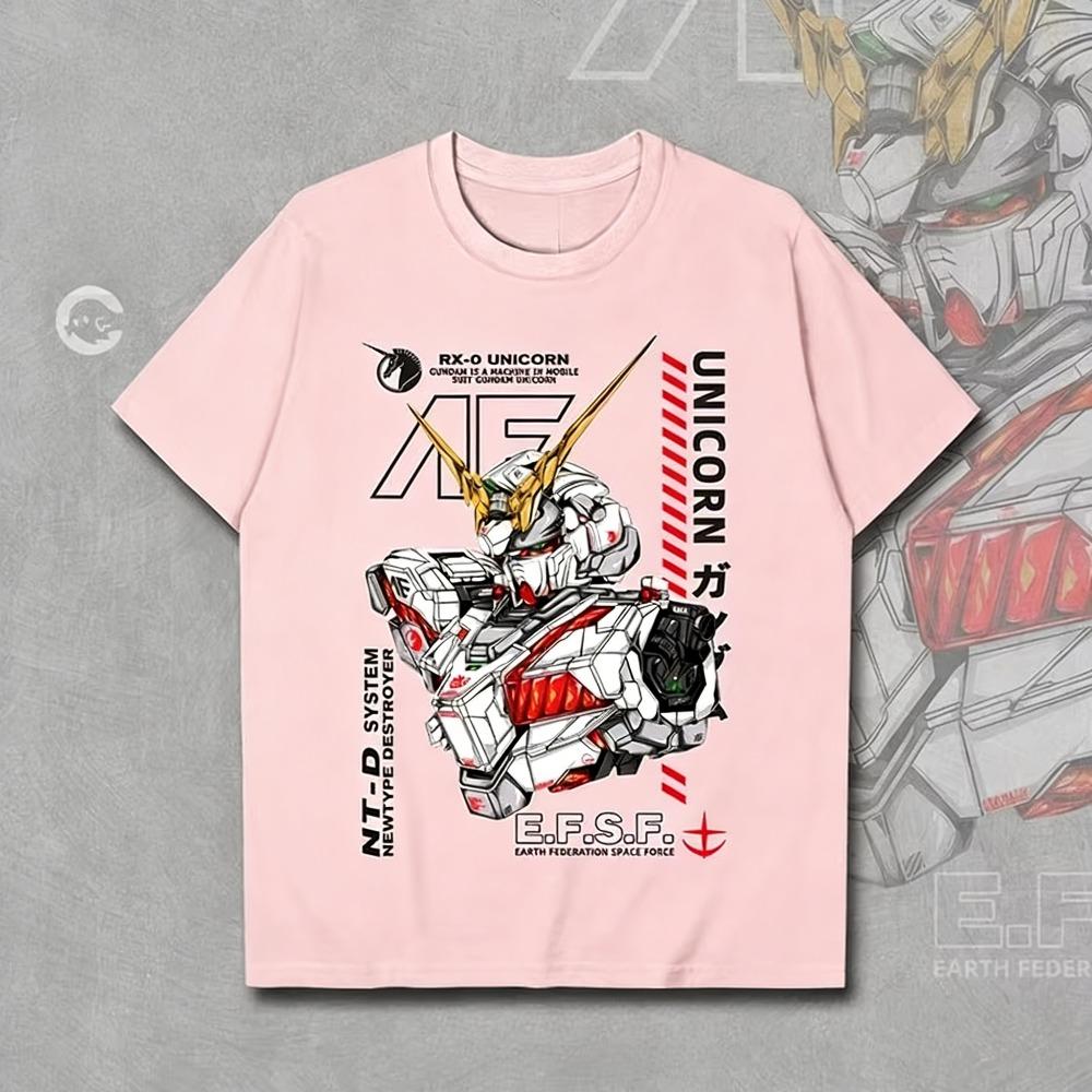 Gundam RX0 Unicorn Unisex Pure Cotton Tshirt 2026 Summer Hot Anime Print Loose Casual Parentchild Short Sleeved Top