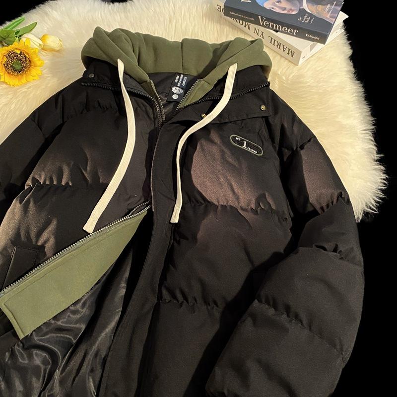 

Мужская модель, зимняя утолщенная хлопковая куртка, одежда-хлеб, свободное хлопковое пальто с капюшоном, модная куртка из двух частей из хлопка S