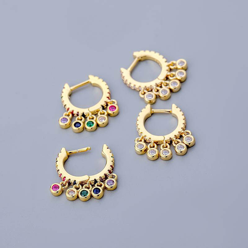 ANENJERY New Colored Zircon Tassel Hoop Earring for Women Girl's Fashion Jewelry Earrings