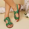 Sandales plates à boucle grande taille pour femme, Chaussures de plage unies ajourées, Claquettes décontractées tendance pour l'extérieur