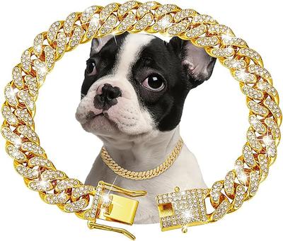 Hundekette Diamantglied Welpenhalsband 12mm Breite Halskette mit Sicherheitsverschluss, Zubehör Kleine/Mittelgroße/Große Hunde Haustier Kubanischer Stil