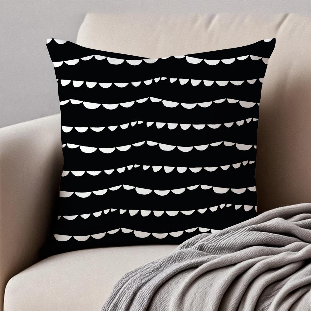 Simple Black And White Abstract Modern Style Cushion Cover Pillowcase Antidustmite Invisible Zipper Short Plush Sofa Cushion