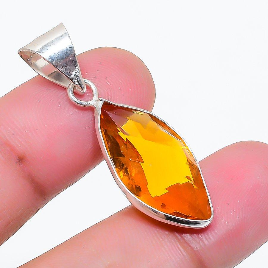 Natural Citrine Gemstone Handmade 925 Sterling Silver Jewelry Pendant 1.38" AP-16406