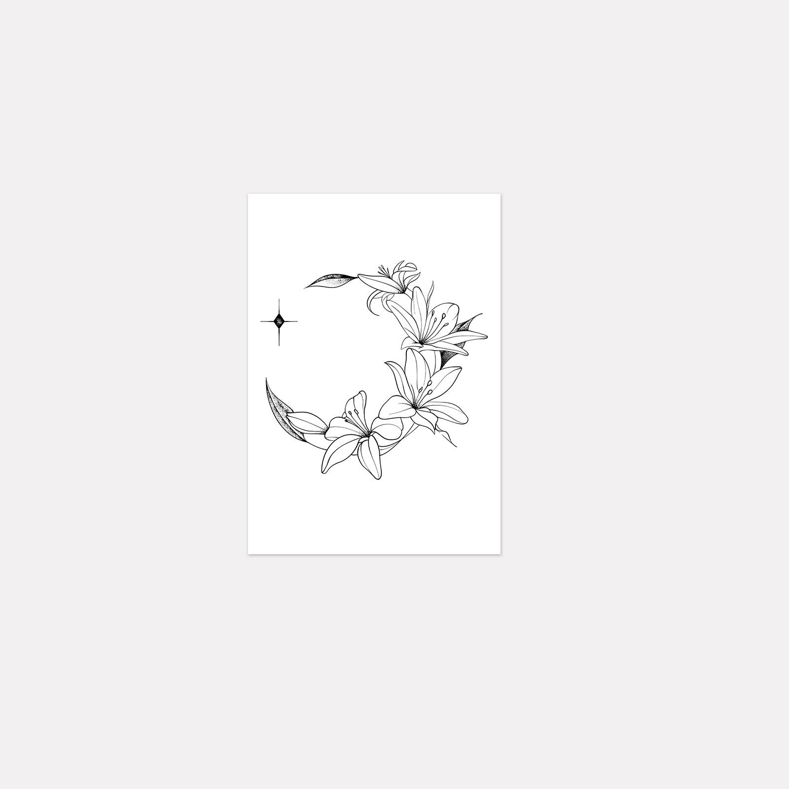 

Lily Crescent Clavicle Tattoo Sticker, Waterproof And Long-Lasting, Women S Chest Advanced Sense Simulation Tattoo 10*7