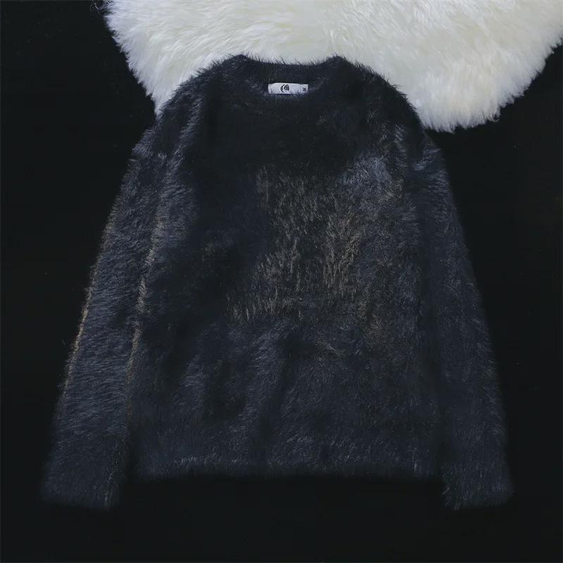 Men's Harajuku Style Solid Color Knitted Sweater - Warm, Round Neck, Loose Fit for Autumn/Winter