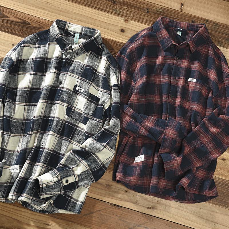 Men's Heavy Retro Plaid Long Sleeve Shirt Jacket - Autumn/Winter Trendy Style