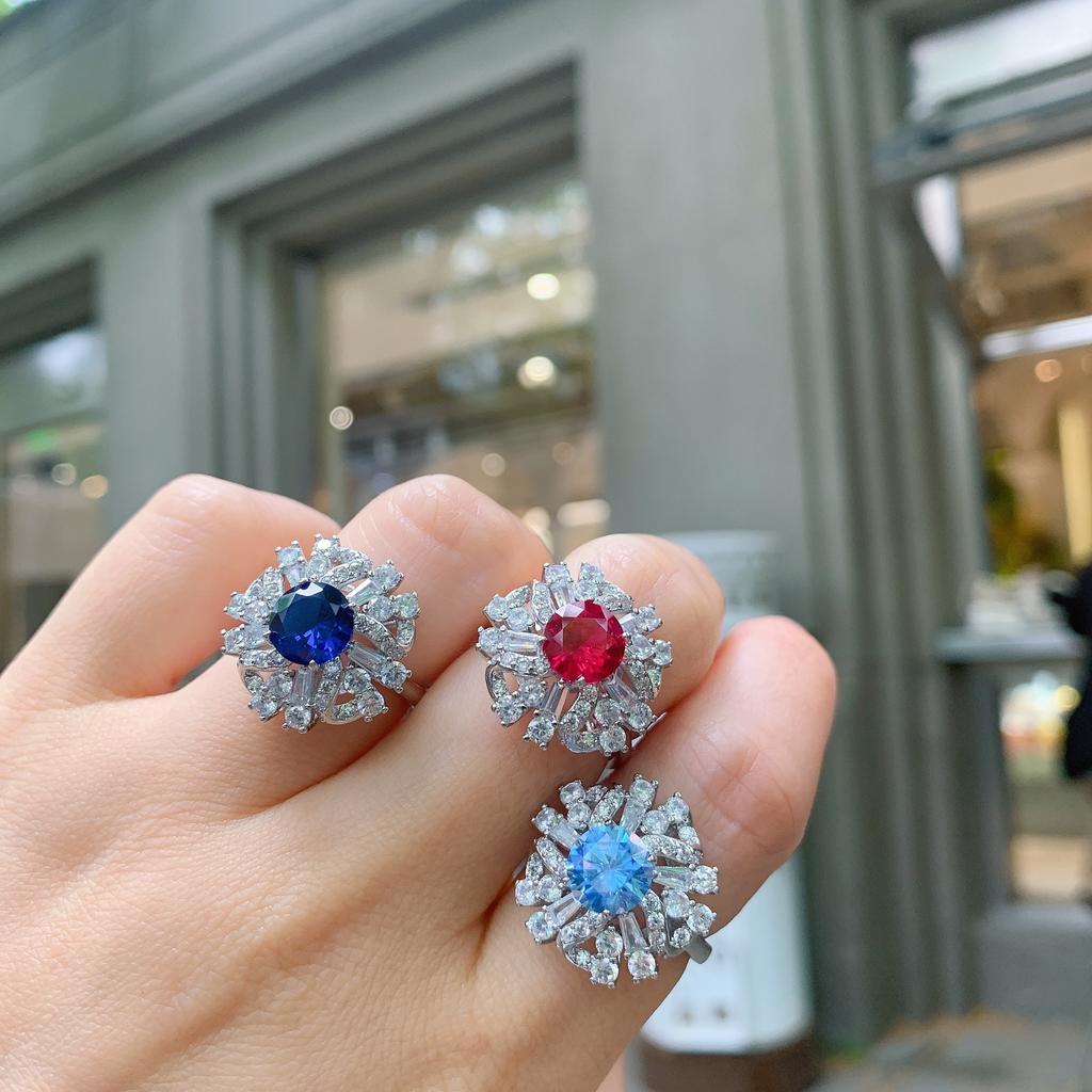 Jewelry Simulation Tanzanian Blue, Sapphire Retro Style Versatile Ring Shining Diamond-Set Women'S Ring