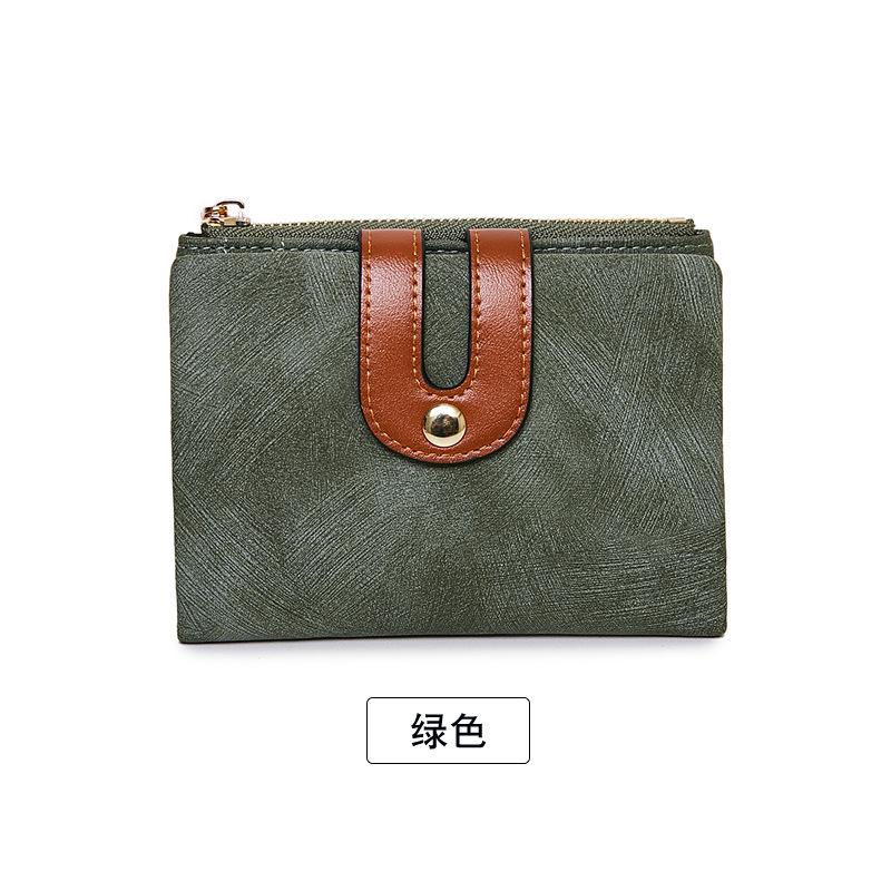 

Новый женский кошелек на молнии с пряжкой, контрастный цвет, кошелек для мелочи, простой модный короткий женский кошелек зелёный