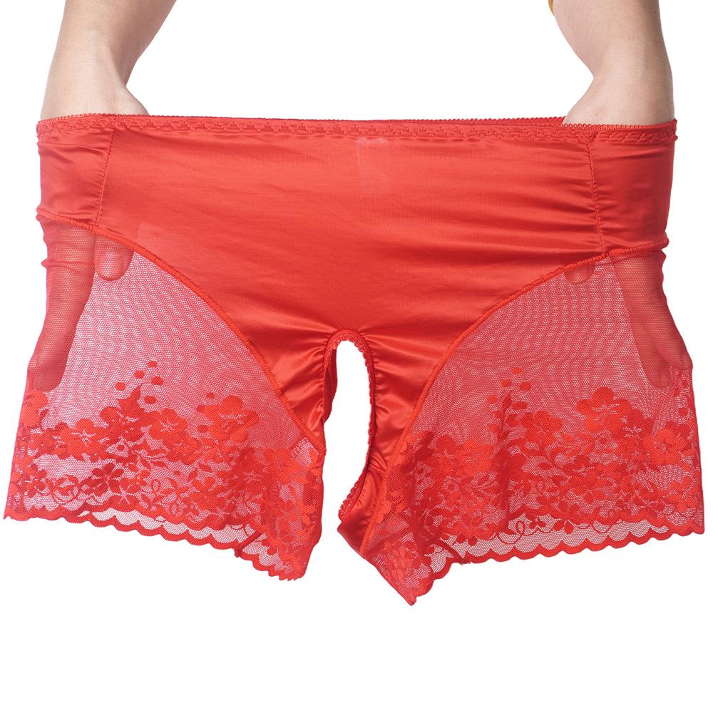 Sexy Satin Shiny Mesh Patchwork Panties Lace Boxer Exotic Crotch Style Underwear Sheer See Through Unisex Underpants