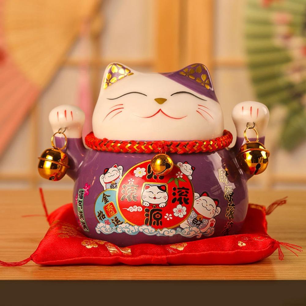 Cute 4.5 inch Lucky Cat Home Decorations Handmade Ceramic Small Piggy Bank Portable Fortune Cat Statue Home Store