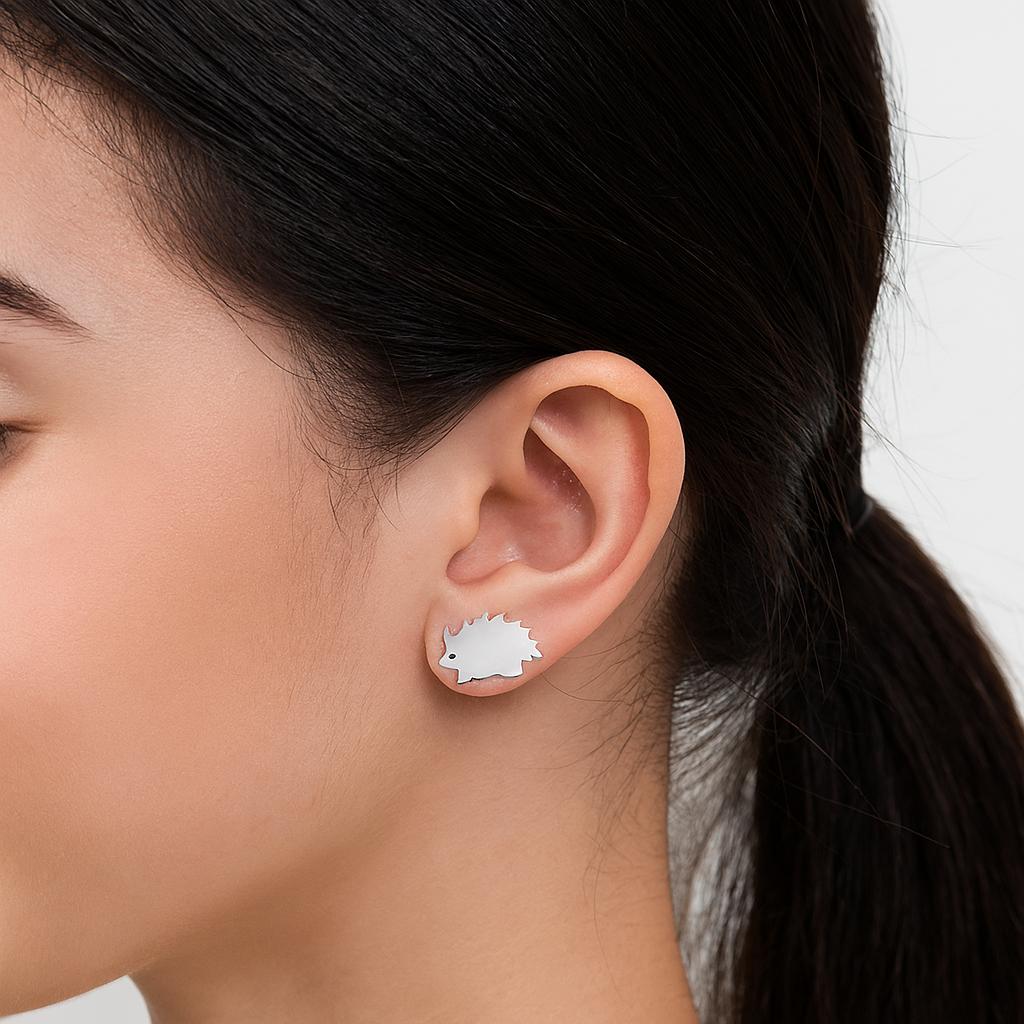 Orecchini a Bottone Minimalisti con Riccio - Argento Sterling 925