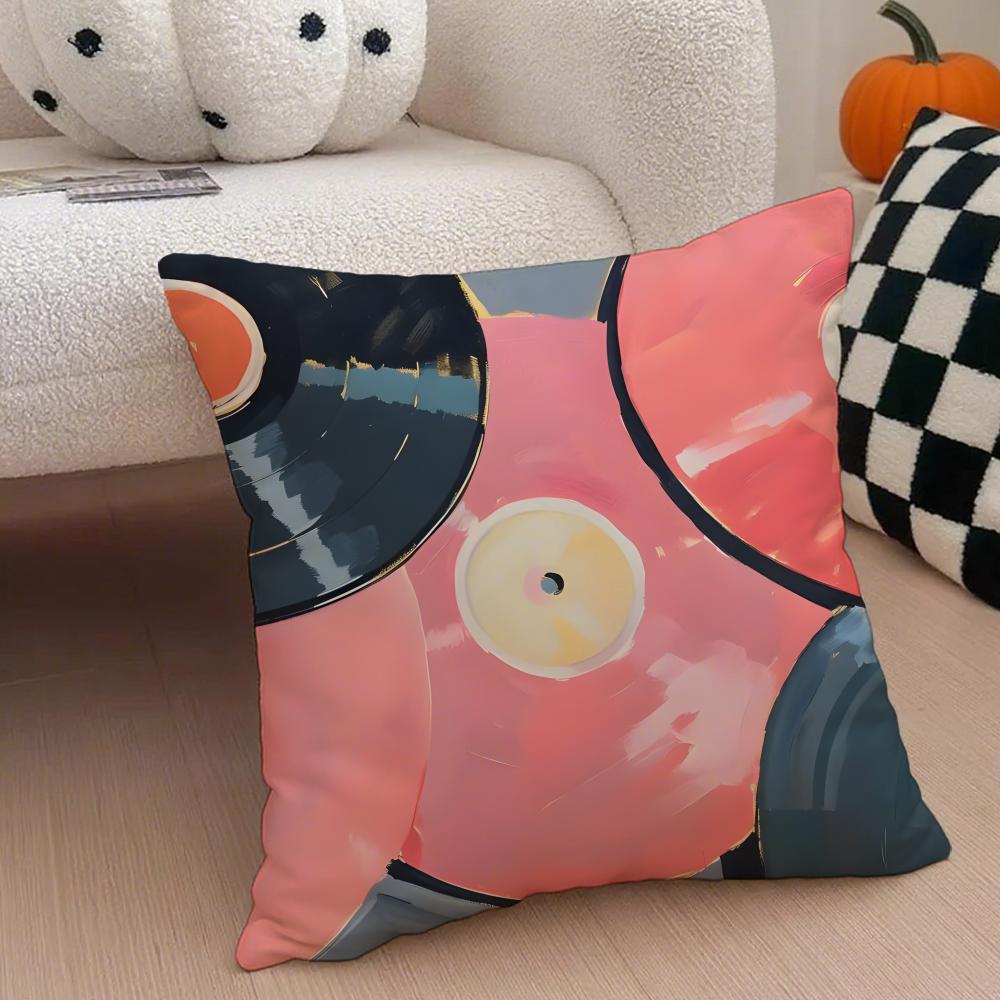 Vintage Vinyl Record Retro Music Cushion Cover Throw Pillow Cover Hidden Button Durable Polyester Chair Cushion