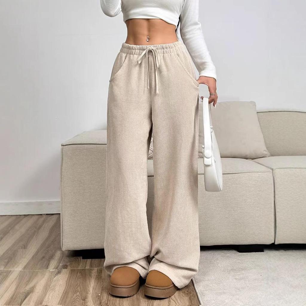 High-Waisted Straight-Leg Tie-Up Loose Pants