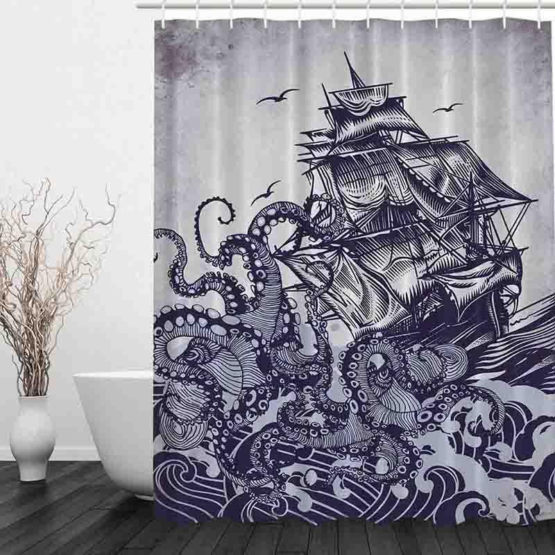 Colored Octopus Kraken Attack Galleon Sailing Ship Design Custom Shower Curtain