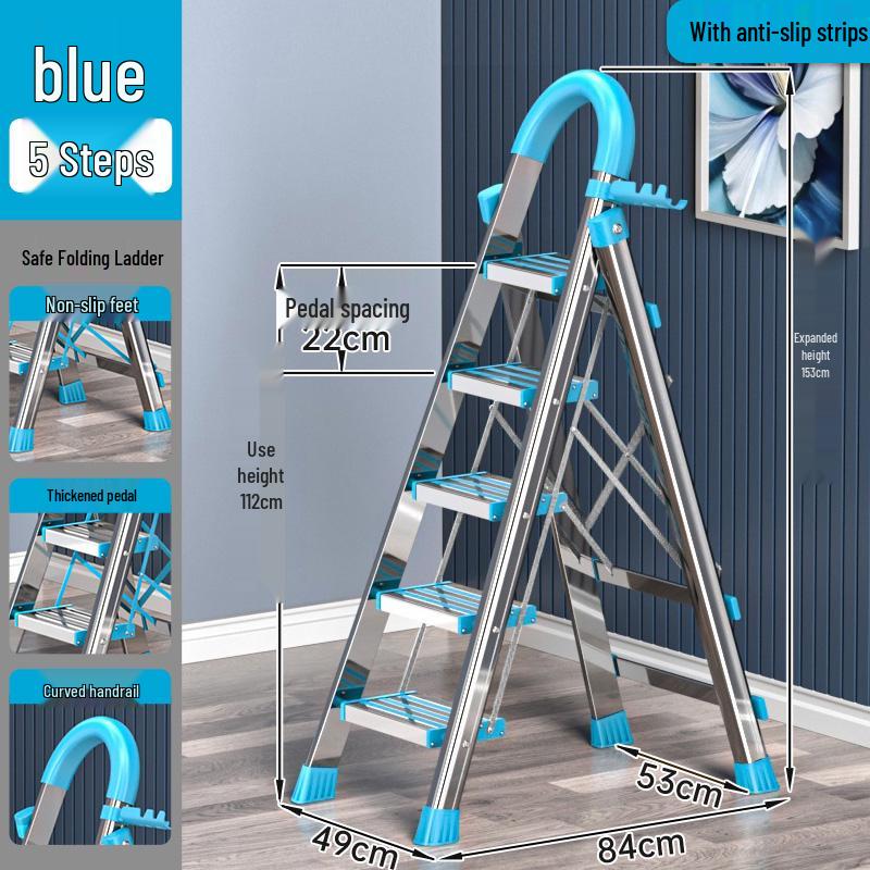 Stainless Steel Folding A-Frame Ladder - Portable, Multi-Functional, 3-5 Step Indoor Ladder