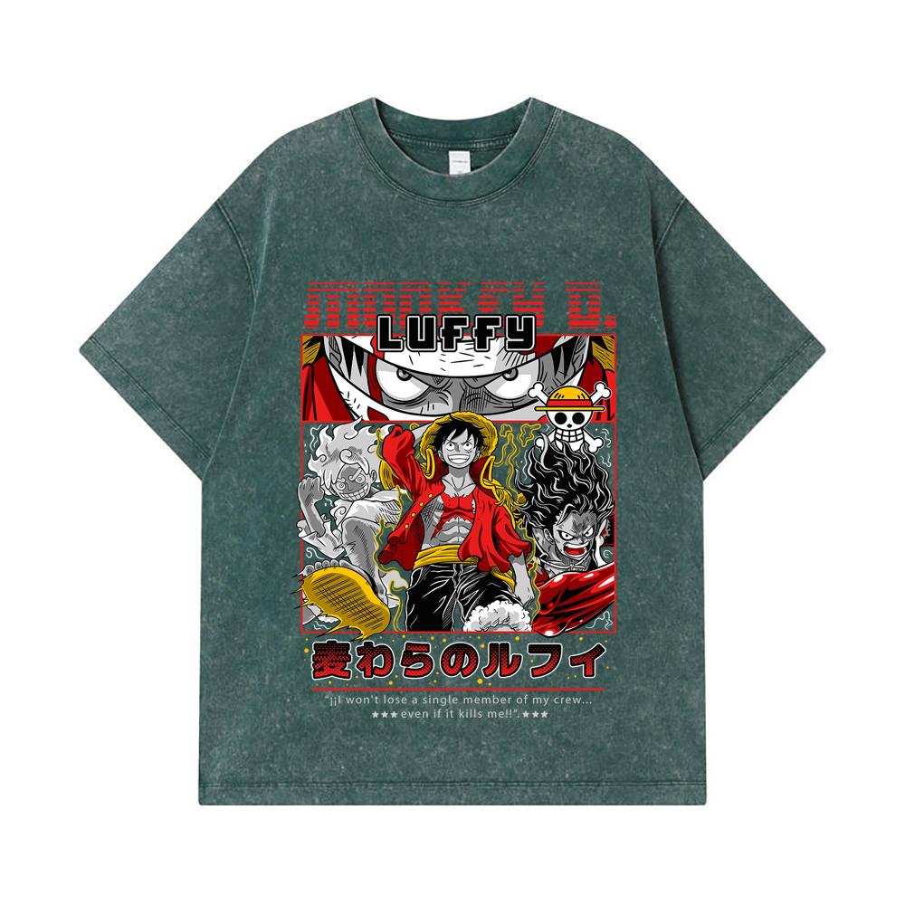 275 GSM Washed T-shirts 100% Cotton One Piece V16 Luffy Print Unisex Heavy Cotton T Shirt