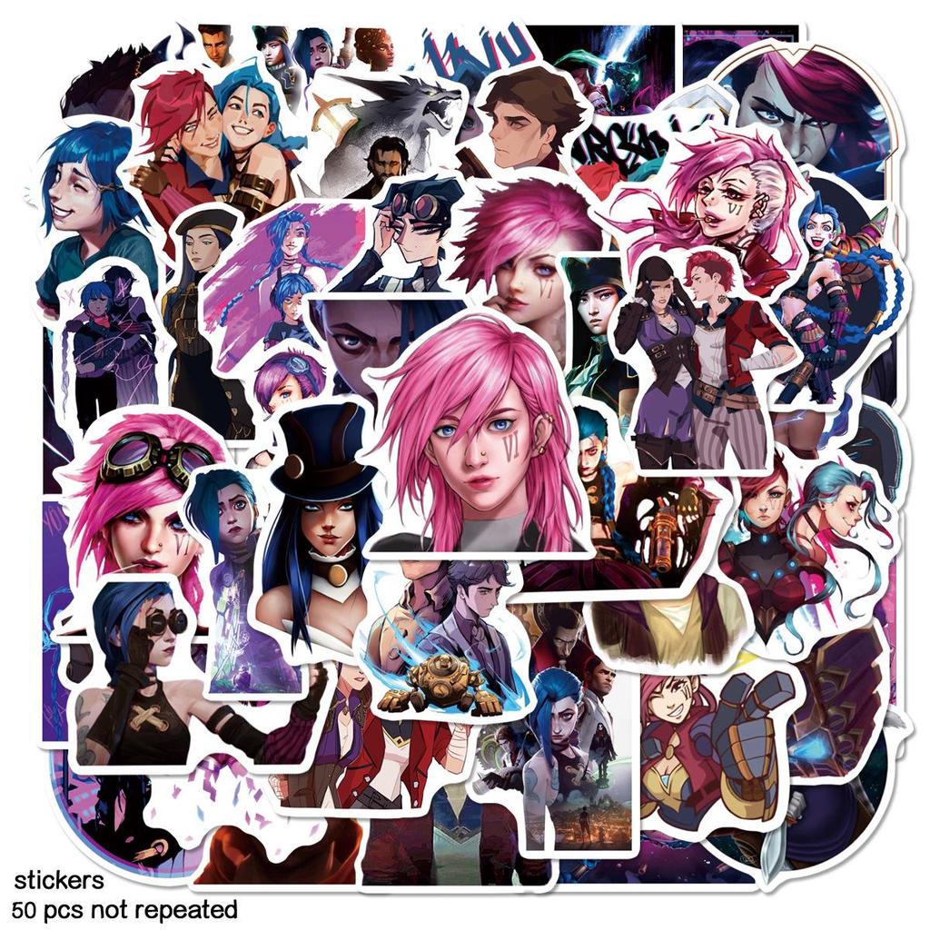 50 Pegatinas Graffiti de Arcane de League of Legends: Calcomanías Impermeables para Portátil, Diario, Patineta, Casco