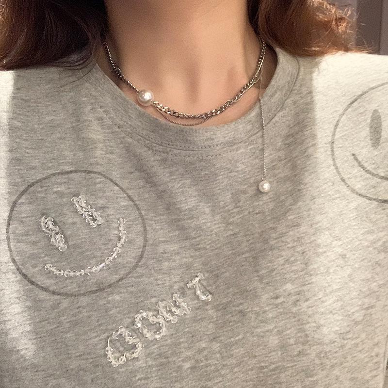 Spice Girls Sweet Cool Cosmic Opal Artificial Pearl Necklace Female Tide Double Layer Stacked Wearing Love Hip Hop Collarbone Chain