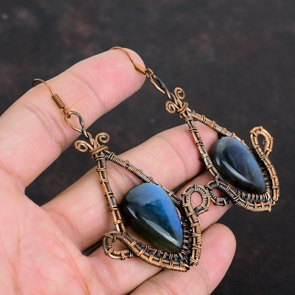 Labradorit Ohrring Kupferdraht umwickelter Ohrring Handgefertigter Edelsteinschmuck Einzigartige Ohrringe Kupferschmuck Geschenke für Mama Ohrring im neuesten Design