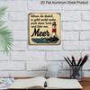 2D Flat -1pc Vintage Metal Tin Sign, Featuring A German Quote about Going To The Beach with A Lighthouse Design. This Retro Aluminum Wall Decor Is