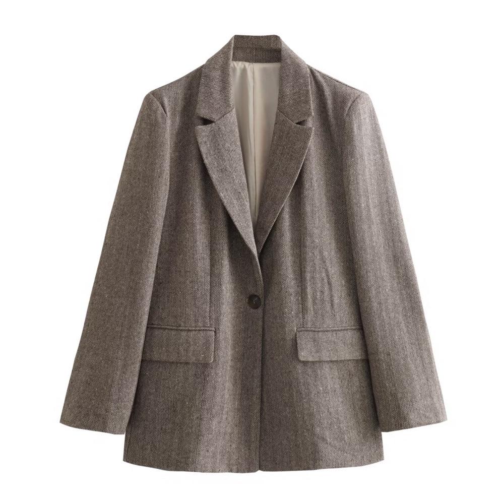 

PB&ZA Women s Herringbone Suit Jacket - 2024 Autumn/Winter Versatile Design M
