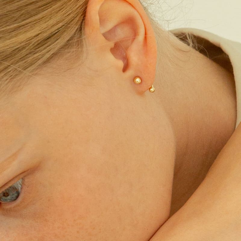 LUNNE 14k Double Ball Two-Way Earrings (14k Gold) #L08