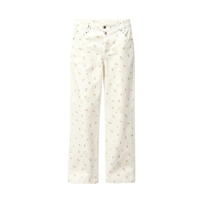 GREEN BELT Printed Loose Straight Denim Pants S