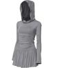 Peulleeoeob Hooded High Neck Long Dress (Fl-185_Gray)