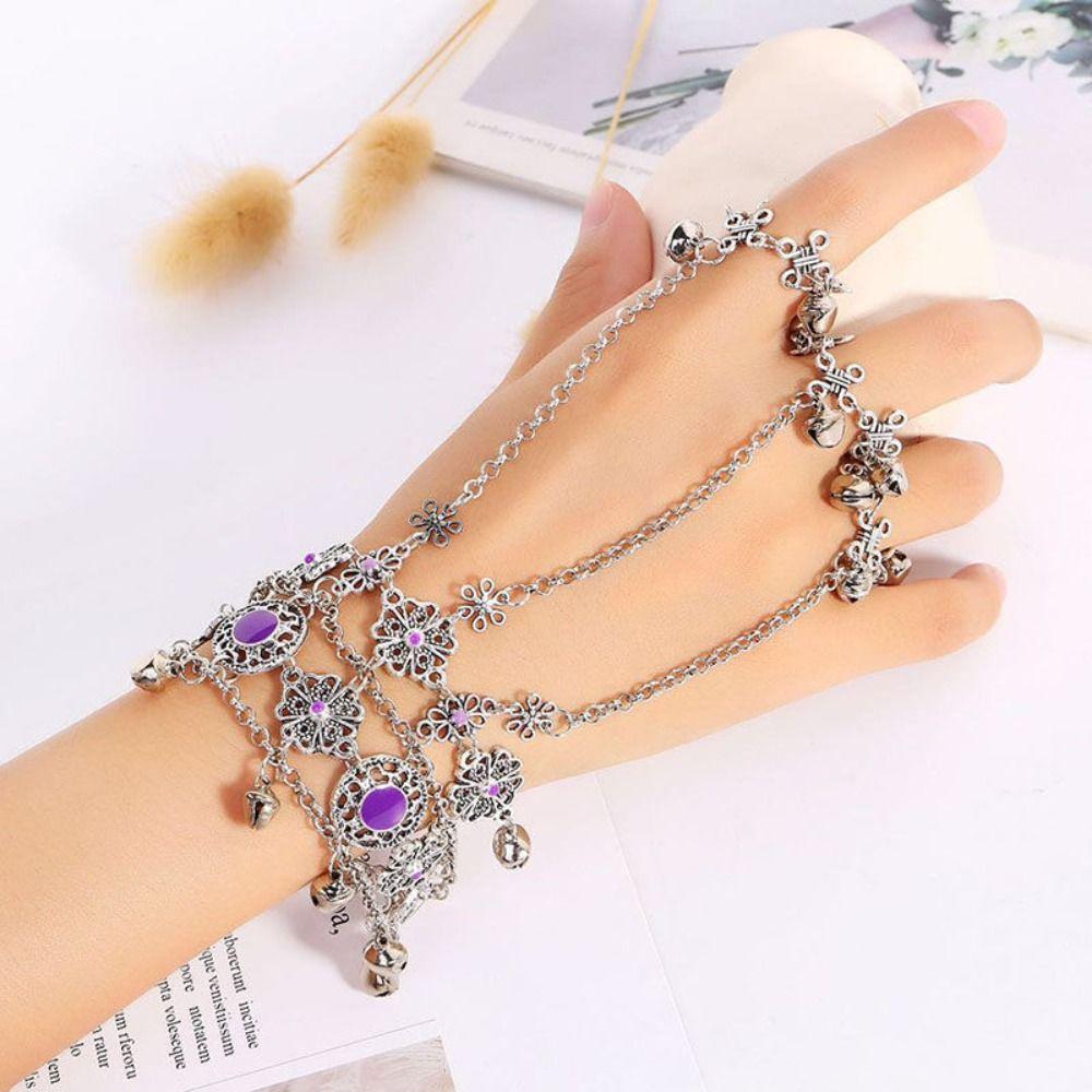 Flower Bell Bracelet Silver Color Hand Chain Adjustable Vintage Bracelet  Ladies