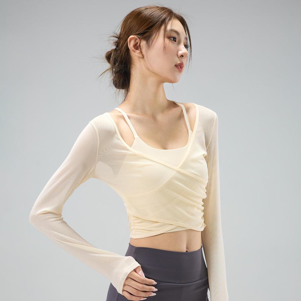 Women's 2025 Temperament Yoga Top: Faux Two-Piece Slimming Pilates Cover-Up