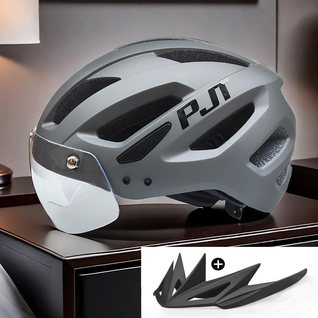 PJT Nowy LEDowy Kask Rowerowy Z Wizjerem Przeciwsłonecznym Ładowalny LED Męski Kask Rowerowy Osłona Przeciwsłoneczna Kaski Rowerowe Drogowe MTB
