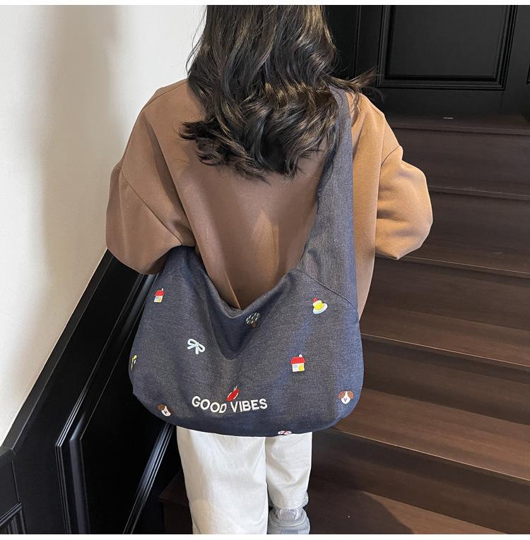 New Casual Crossbody Denim Canvas Bag Women's Large-capacity Shoulder Tote Bag Large Capacity Canvas Tote Bag