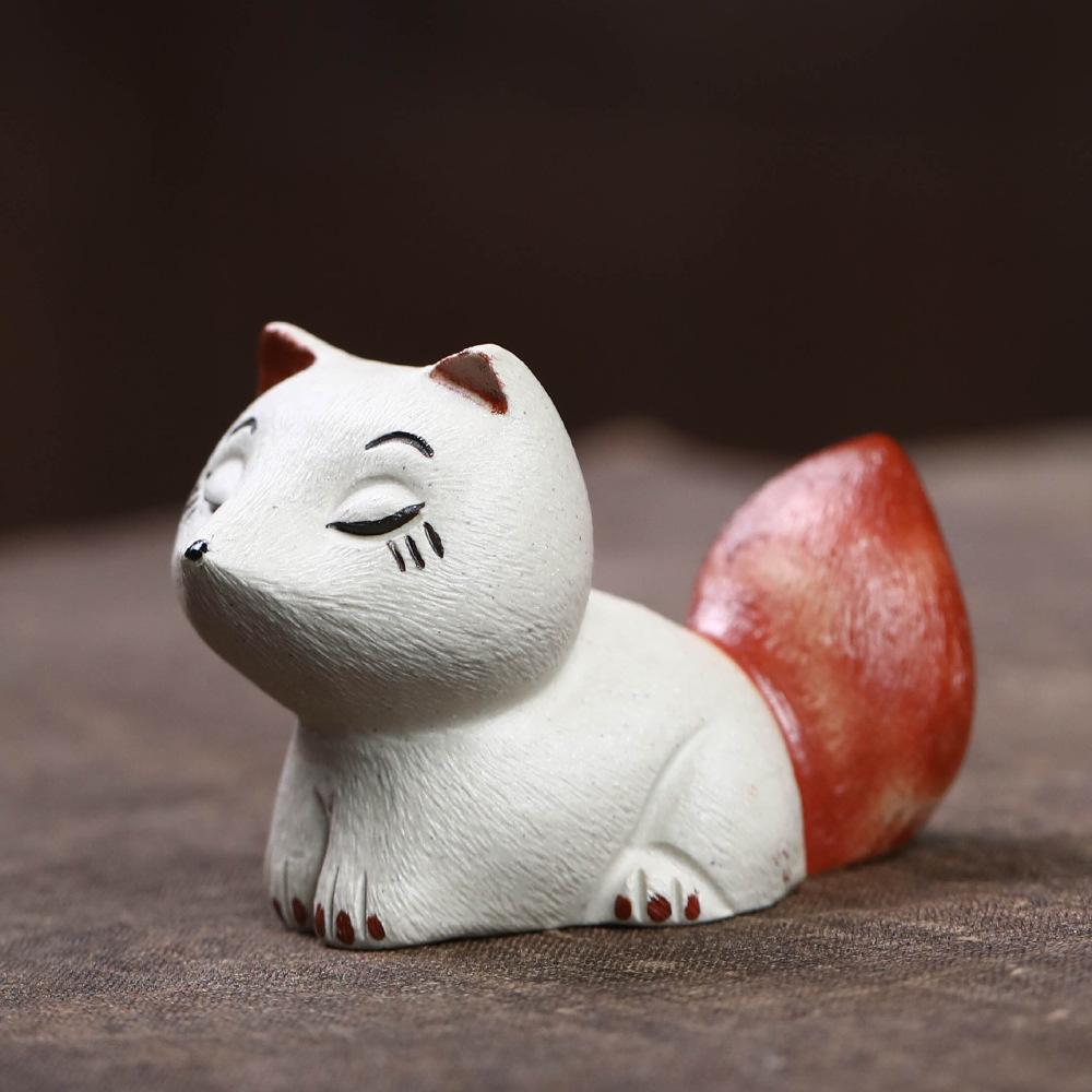Исинская Цзыша Милый Лисенок с Большим Хвостом Чайный Питомец Эстетичный Чайный Дух Фигурка Лисы Игровые Игрушки Статуэтка Лисы Украшения Чайные Сервизы Принадлежности