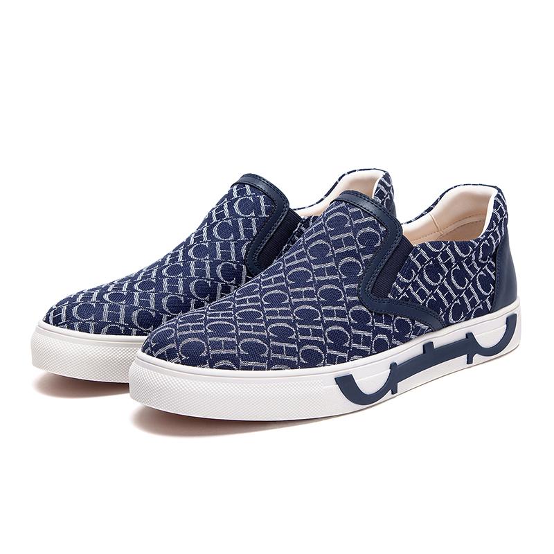 

Shoes For Man Loafers Breathable cloth upperLeather elasticized adjustable mouthCH lettersLuxury brand men s shoes 44 синій