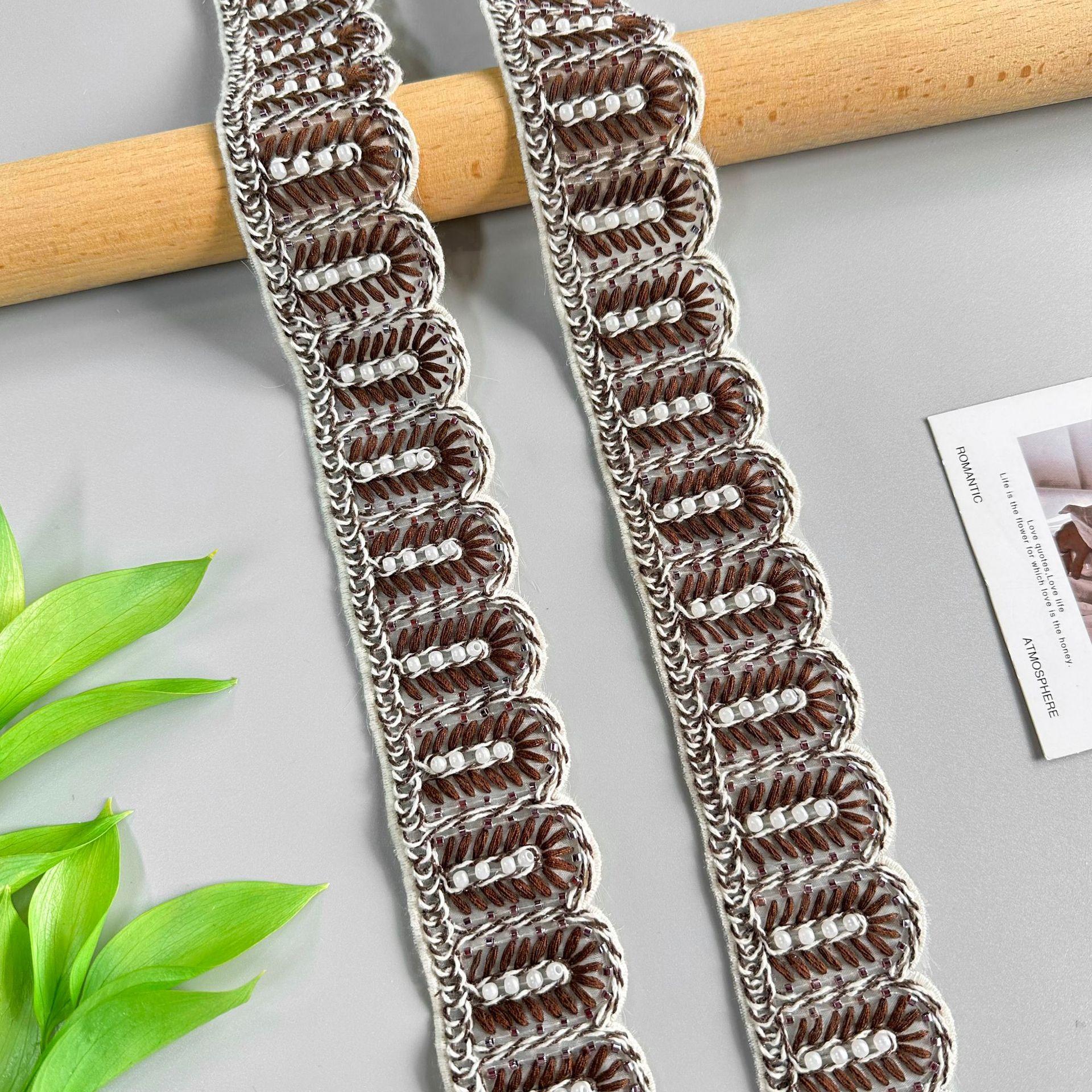 

4,5 см Вышивка бисером Прядь Штрих-код Пояс для одежды Платье Домашние аксессуары для окон Кружевные аксессуары T3183 coffee one size