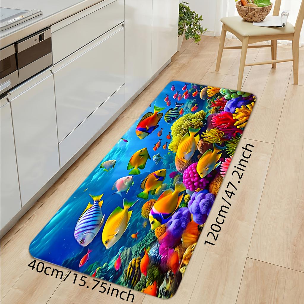 Ocean Animal Whale Coral Reef Pattern Floor Mat,Non-Slip,Easy to Clean,Suitable for Living Room,Bedroom,Kitchen,Office,Bathtub Shower,Bathro