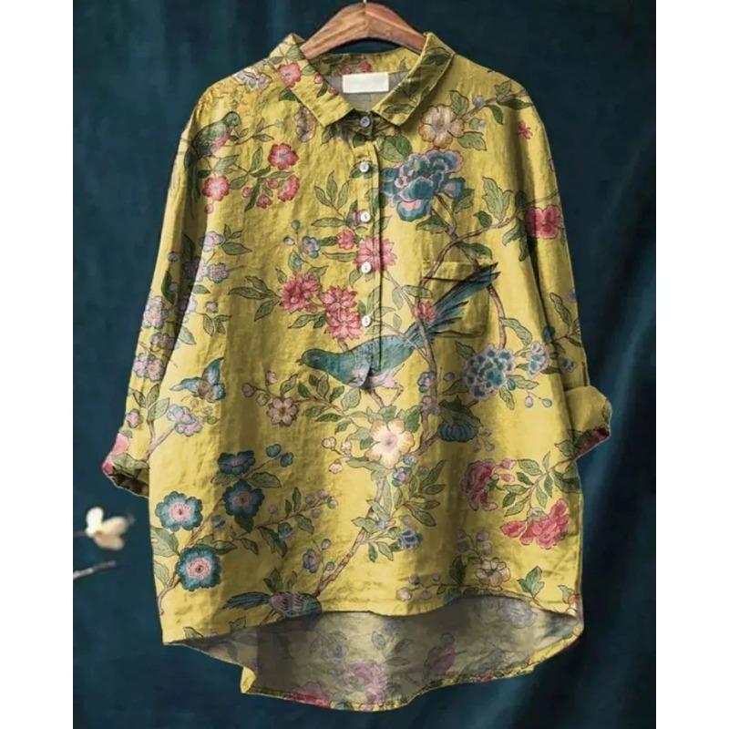 Summer Women's Loose Printed Round Neck Casual Plus Size Women's Long Sleeve T-shirt