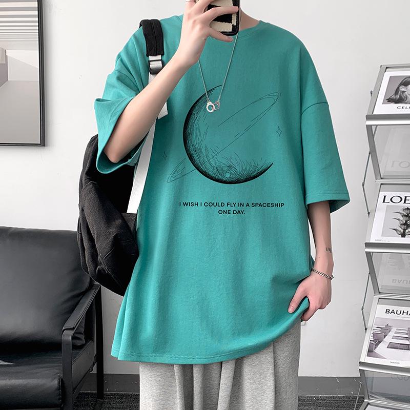 Men's Summer Loose-Fit Cotton Trendy T-Shirt, Hong Kong Style, Plus Size Half-Sleeve