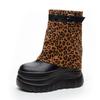 12cm Winter Fashion Modern Ladies Boots Outdoor Keep Warm Plush Leather Women Mid-calf Short Booties Round Toe Leopard Shoes